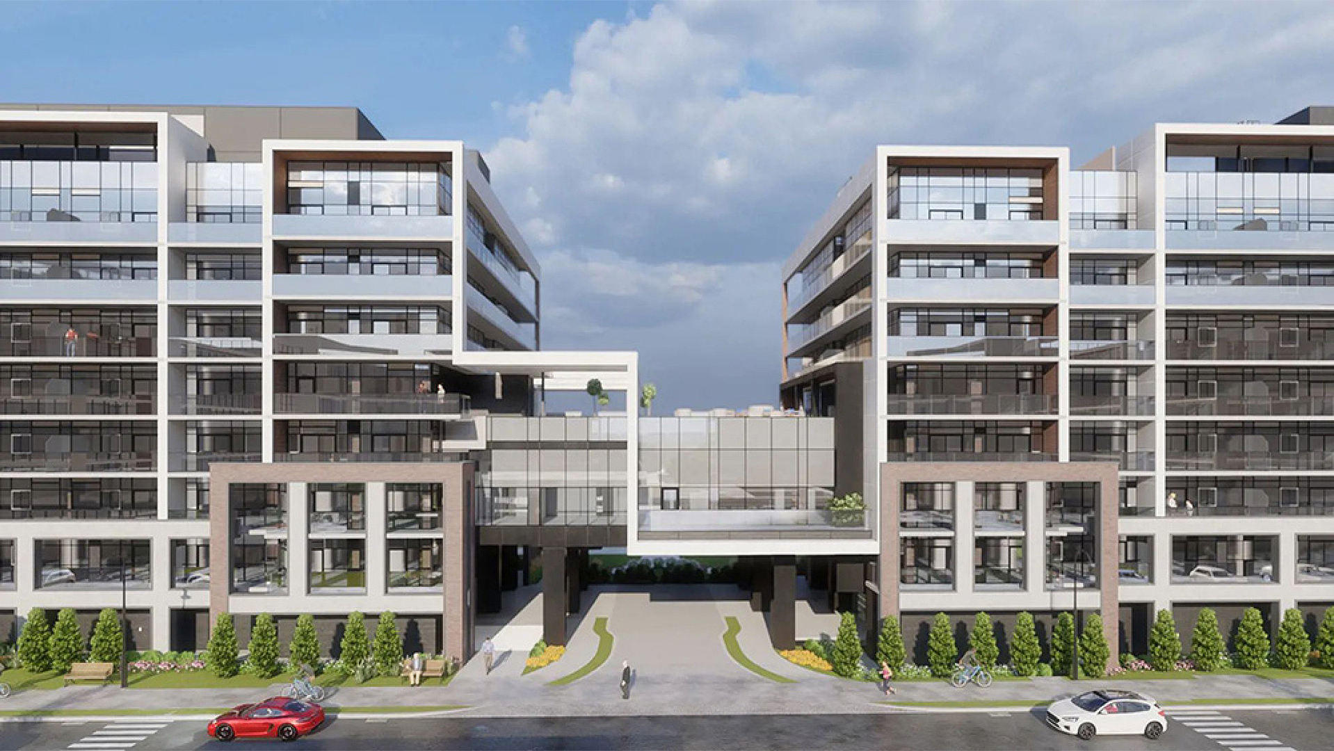 A structural 3D render of a multi-storey building from the SOHO Phase One project in Hamilton Ontario, from BlueGrid Engineering.