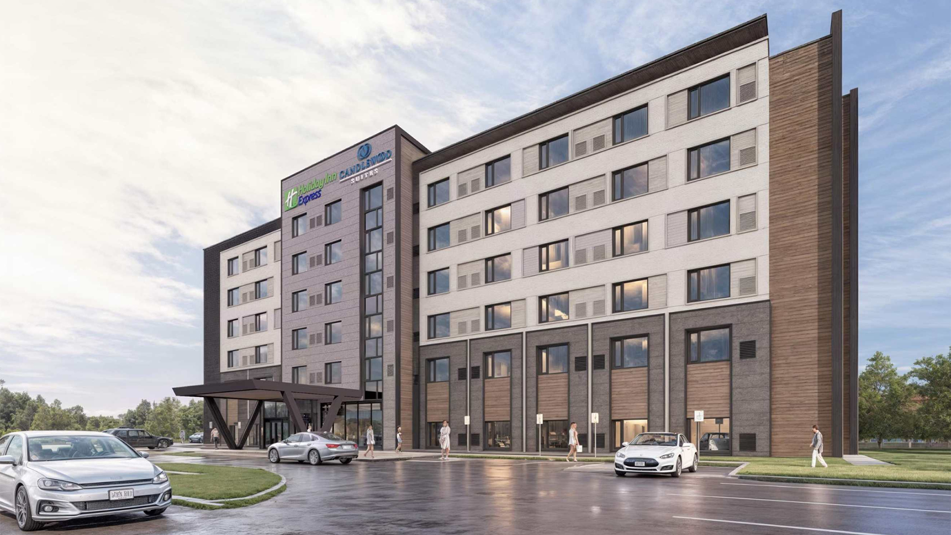 A structural 3D render of a Holiday Inn Express project in Thunder Bay, Ontario, from BlueGrid Engineering.